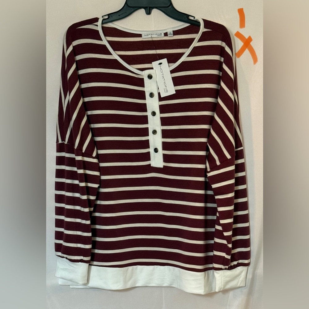 Notations Burgundy and Cream Striped Long Sleeve Top